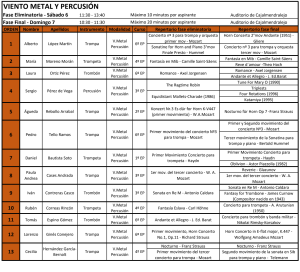 Horario Viento Metal Percusión 2023